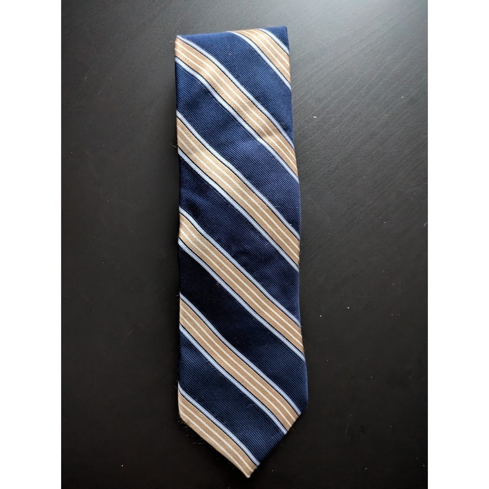 Nautica‎ Silk Tie Necktie Navy Blue Beige 59"